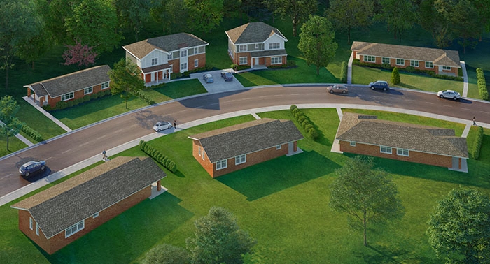 affordable section 8 milledgeville ga new construction an aerial view of a neighborhood with houses and a parking lot